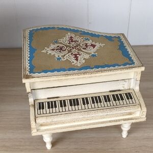 Vintage-Style Cream and Blue Decorative Piano Jewelry Music Box